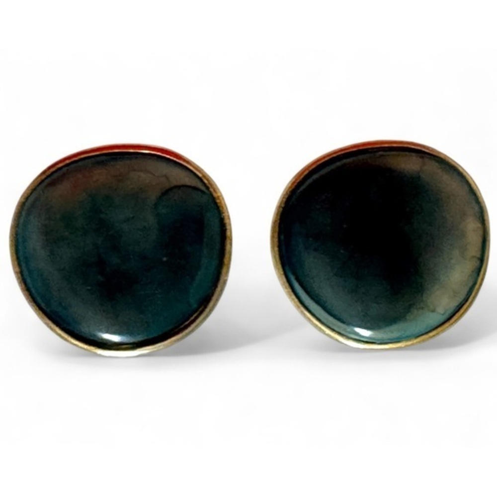 Vintage Dauplaise Large Clip-On Earrings Milky Green Resin & Gold-Tone Setting